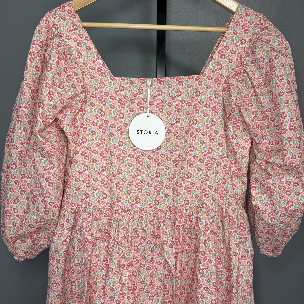 Storia Women's Floral Puff Sleeve Babydoll Mini Dress Size M Cottage NWT